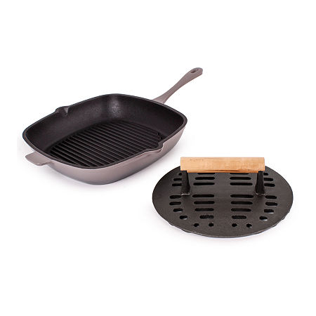 BergHOFF Neo Cast Iron Grill Pan And Slotted Steak Press Set, One Size, Gray