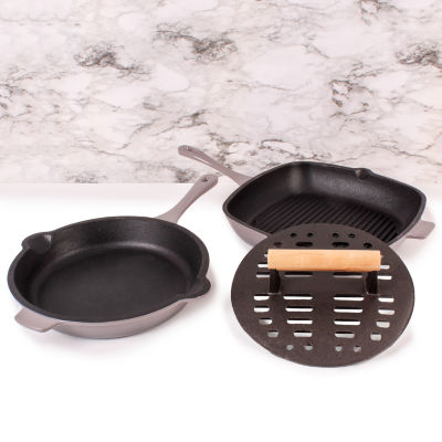BergHOFF Neo Cast Iron 3-pc. Grill Pan and Slotted Steak Press