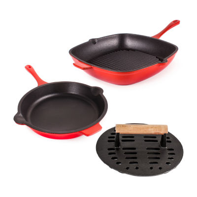 BergHOFF Neo Cast Iron 3-pc. Grill Pan and Slotted Steak Press