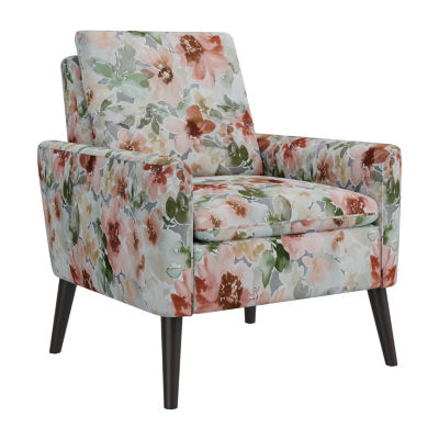 Allyson Mid-Century Modern Small Space Accent Armchair Pastel Floral