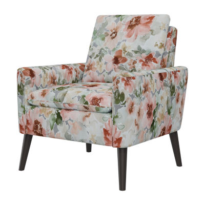 Allyson Mid-Century Modern Small Space Accent Armchair Pastel Floral