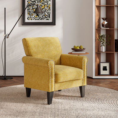 Jean Traditional Rolled Arm Accent Chair with Pewter Nailheads Chenille