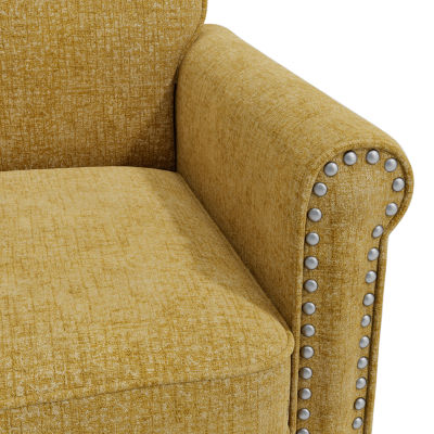 Jean Traditional Rolled Arm Accent Chair with Pewter Nailheads Chenille