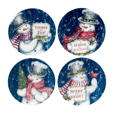 Certified International Snowman Greetings 4-pc. Earthenware Dessert Plate