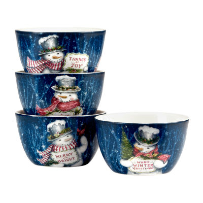 Certified International Snowman Greetings 4-pc. Dishwasher Safe Earthenware Ice Cream Bowl