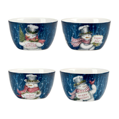 Certified International Snowman Greetings 4-pc. Dishwasher Safe Earthenware Ice Cream Bowl