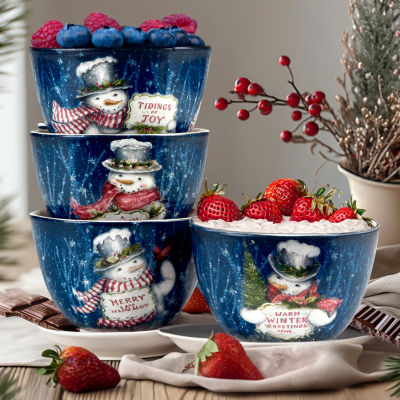 Certified International Snowman Greetings 4-pc. Dishwasher Safe Earthenware Ice Cream Bowl