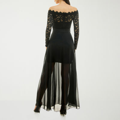 Premier Amour Off the Shoulder Long Sleeve Evening Gown