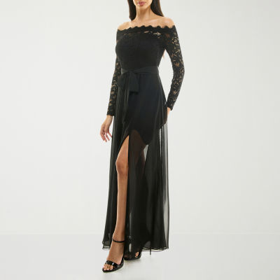 Premier Amour Off the Shoulder Long Sleeve Evening Gown