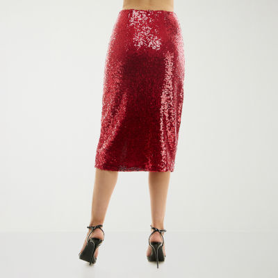 Premier Amour Sequin Womens Midi Asymmetrical Skirt