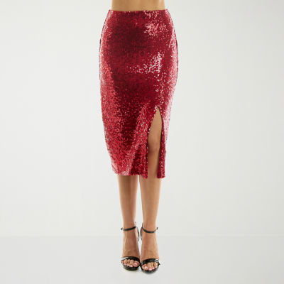 Premier Amour Sequin Womens Midi Asymmetrical Skirt