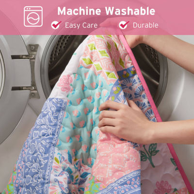 Intelligent Design Summer Patchwork Reversible Quilt Set with Decorative Pillow