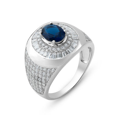 Mens Lab Created Blue Sapphire Sterling Silver Fashion Ring