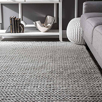 Custom Made Cable Knit Hand Woven Braided Wool Rug- Light Grey by Hammers  And Heels
