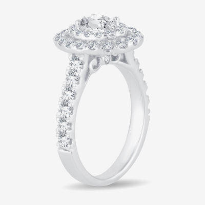 (H-I / Si1-Si2) Womens 1 1/2 CT. T.W. Lab Grown White Diamond 10K White Gold Oval Side Stone Halo Engagement Ring