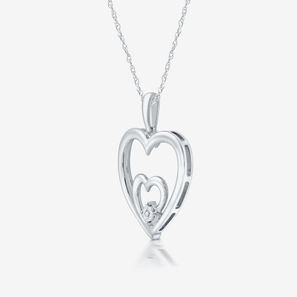 Limited Time Special! Womens Diamond Accent Genuine White Diamond Sterling Silver Heart Pendant Necklace