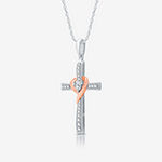 Limited Time Special! Womens 1/10 CT. T.W. Genuine White Diamond 14K Rose Gold Over Silver Sterling Silver Cross Pendant Necklace