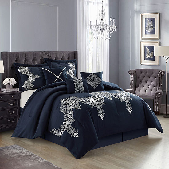 Stratford Park Vania 7pc Midweight Comforter Set, Color: Navy - JCPenney