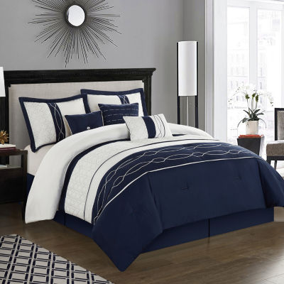 Stratford Park Kayden 7pc Midweight Comforter Set, Color: Navy White ...