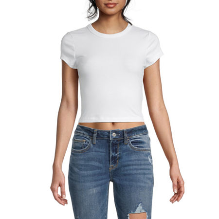 Arizona Womens Round Neck Short Sleeve Crop Top Juniors, 3x-large, White