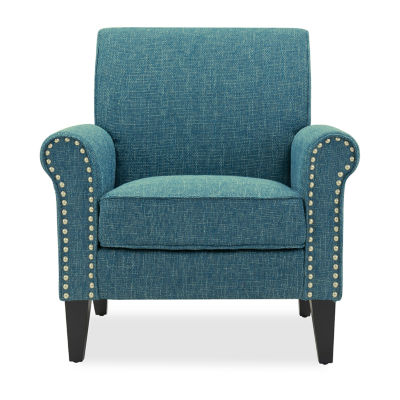 Jean Traditional Rolled Arm Accent Chair with Pewter Nailheads in Tweed