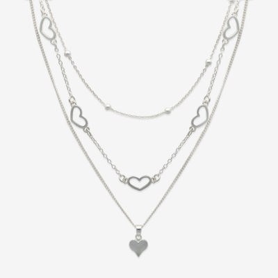 Mixit Hypoallergenic Silver Tone 21 Inch Bead Heart Strand Necklace