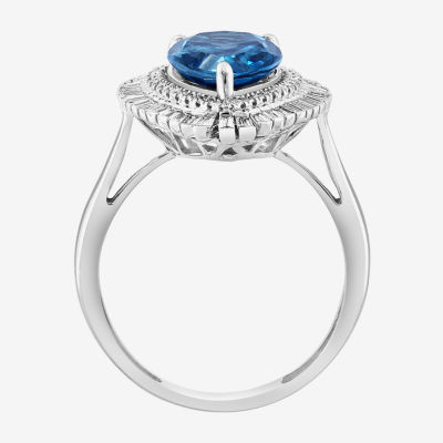 Effy Final Call Womens Genuine Blue Topaz & 1/2 CT. T.W. Diamond 14K White Gold Pear Halo Cocktail Ring