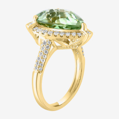 Effy Final Call Womens Genuine Green Amethyst & 5/8 CT. T.W. Mined Diamond 14K Gold Pear Halo Side Stone Cocktail Ring