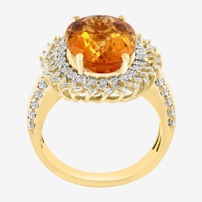 Effy Final Call Womens Genuine Yellow Citrine & 3/8 CT. T.W. Diamond 14K Gold Star Halo Side Stone Cocktail Ring