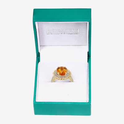 Effy Final Call Womens Genuine Yellow Citrine & 3/8 CT. T.W. Diamond 14K Gold Star Halo Side Stone Cocktail Ring