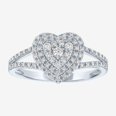 (G-H / Si2-I1) Womens 1/3 CT. T.W. Lab Grown White Diamond 10K Gold Heart Cocktail Ring
