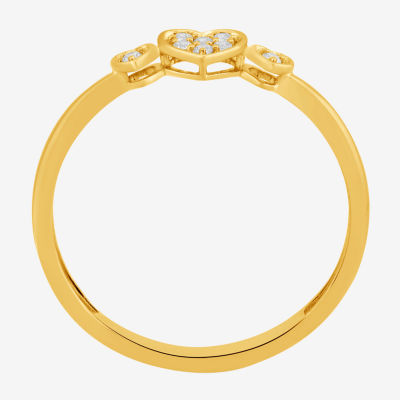 Womens Diamond-Accent Lab-Grown 10K Gold Heart Cocktail Ring