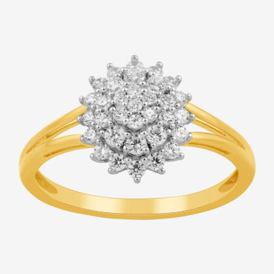 (I / I2) Womens 3/8 CT.T.W. Lab-Grown Diamond 10K Gold Oval Cluster Cocktail Ring