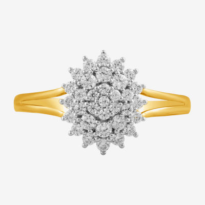 (I / I2) Womens 3/8 CT.T.W. Lab-Grown Diamond 10K Gold Oval Cluster Cocktail Ring