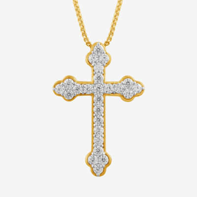 Womens 3/8 CT. T.W. (I / I2) Lab Grown White Diamond 10K Gold Cross Pendant Necklace