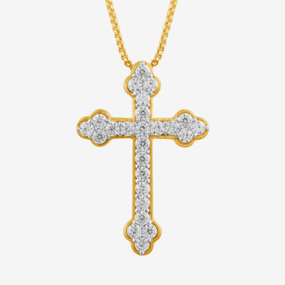 Womens 3/8 CT.T.W. Lab-Grown Diamond 10K Gold Cross Pendant Necklace