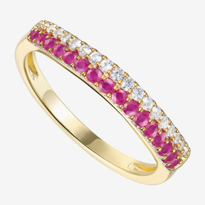 1/5 CT. T.W. Lead Glass-Filled Red Ruby 10K Gold Round Anniversary Wedding Band