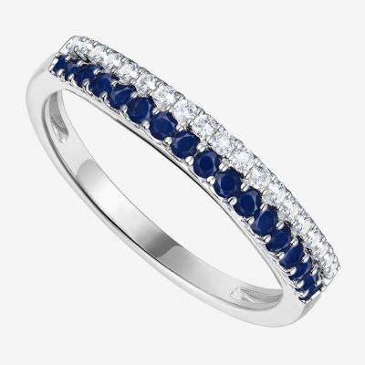 1/5 CT. T.W. Genuine Blue Sapphire 10K White Gold Round Anniversary Wedding Band