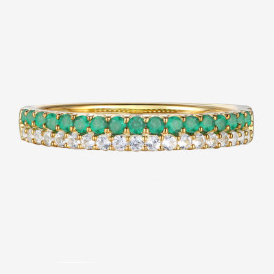 1/5 CT. Genuine Green Emerald 10K Gold Round Anniversary Wedding Band