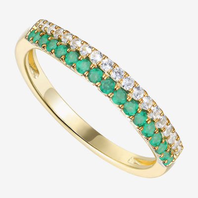 1/5 CT. T.W. Genuine Green Emerald 10K Gold Round Anniversary Wedding Band