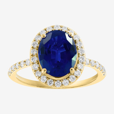 Effy  Womens 3/8 CT. T.W. Gemstone 14K Gold Oval Halo Side Stone Cocktail Ring
