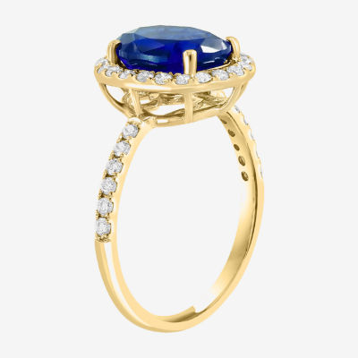 Effy  Womens 3/8 CT. T.W. Gemstone 14K Gold Oval Halo Side Stone Cocktail Ring