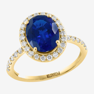 Effy  Womens 3/8 CT. T.W. Gemstone 14K Gold Oval Halo Side Stone Cocktail Ring