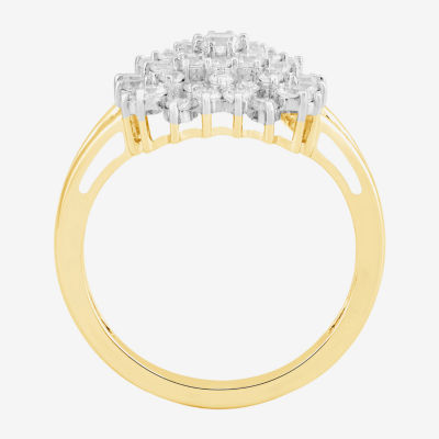 Womens 1 CT. T.W. Lab Grown White Diamond 14K Gold Over Silver Cushion Halo Cocktail Ring