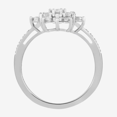 Womens 1/4 CT. T.W. Lab Grown White Diamond Sterling Silver Marquise Cluster Cocktail Ring