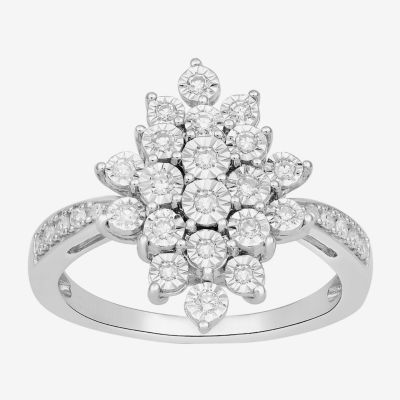 Womens 1/4 CT. T.W. Lab Grown White Diamond Sterling Silver Marquise Cluster Cocktail Ring