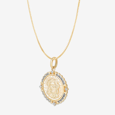 Jesus (H-I / Si1-Si2) Unisex Adult 1/10 CT. T.W. Lab Grown White Diamond 14K Gold Round Pendant Necklace