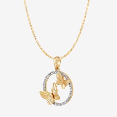 (H-I / Si1-Si2) Womens 1/10 CT. T.W. Lab Grown White Diamond 14K Gold Over Silver Sterling Silver Butterfly Pendant Necklace