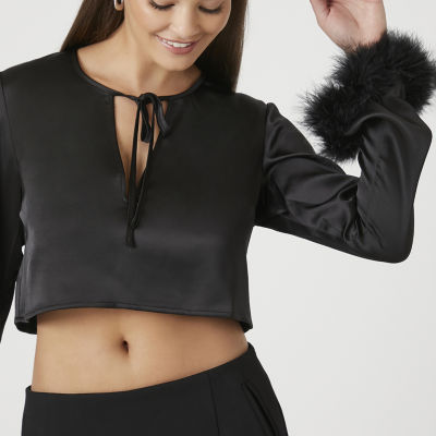 Fivestar Cutout Black Long Sleeve Crop Top