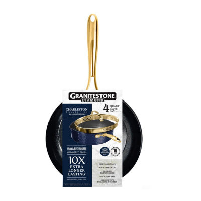 Granitestone Charleston Collection Hammered 4-qt. Non-Stick Deep Satue Pan with Lid